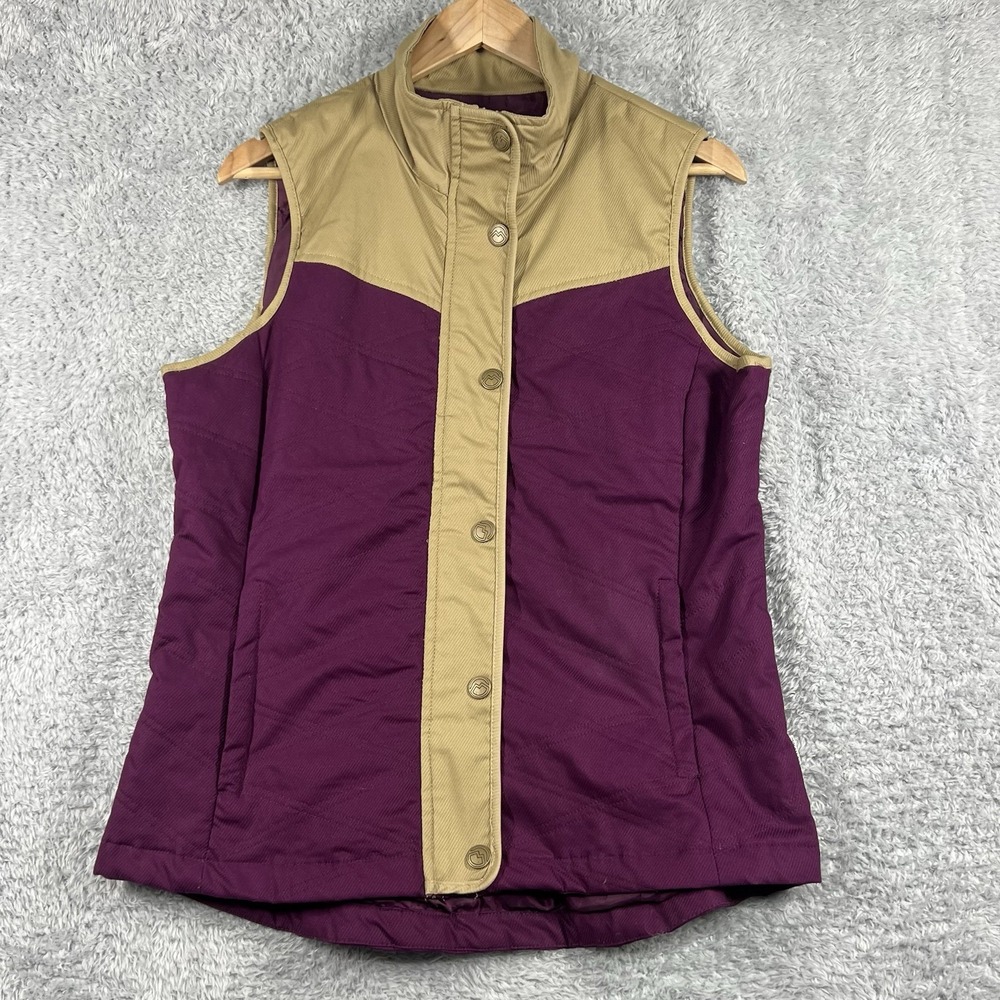 Magellan Vest Womens Large Purple Beige Quilted Snaps Classic Fit Outdoor Hiking